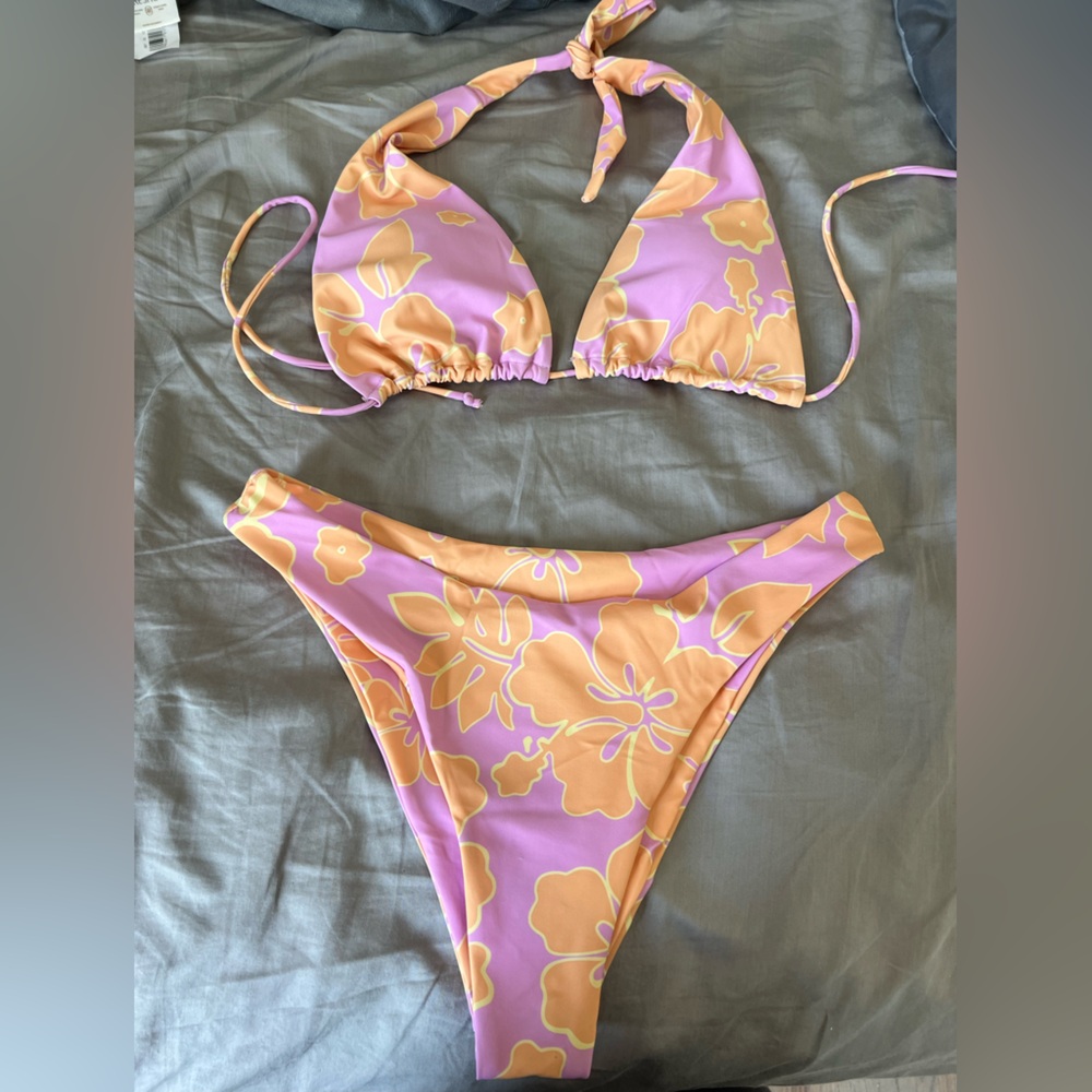 Aurelle, size large, floral pattern pink and orange